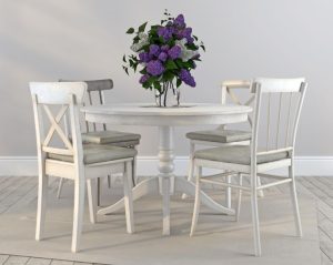 Stile shabby chic, tavolo con sedie per sala da pranzo