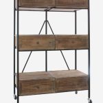 Scaffale in legno e ferro con cassetti