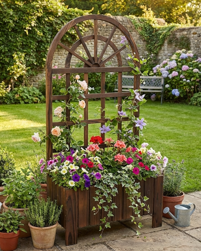 Fioriera con spalliera in abete - immagine 2