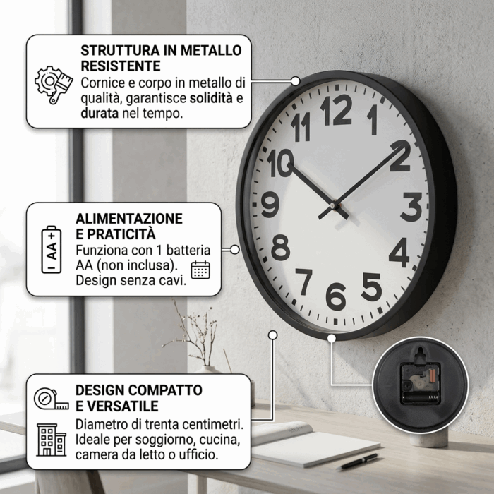 Orologio classico rotondo nero - immagine 3