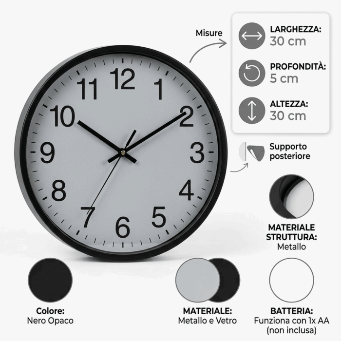 Orologio classico rotondo nero - immagine 4