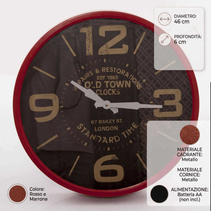 Orologio Old Town rotondo rosso marrone - immagine 4