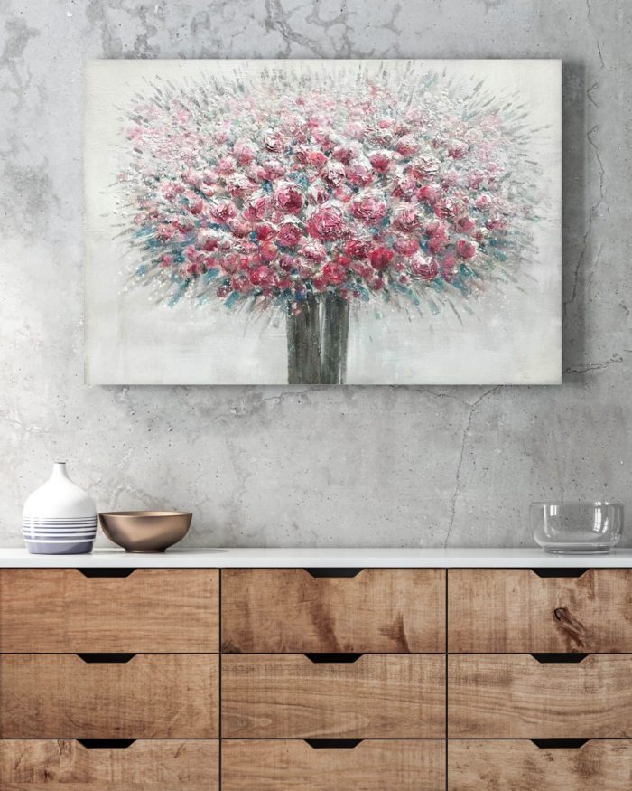 Quadro dipinto vaso fiori rosa - immagine 2