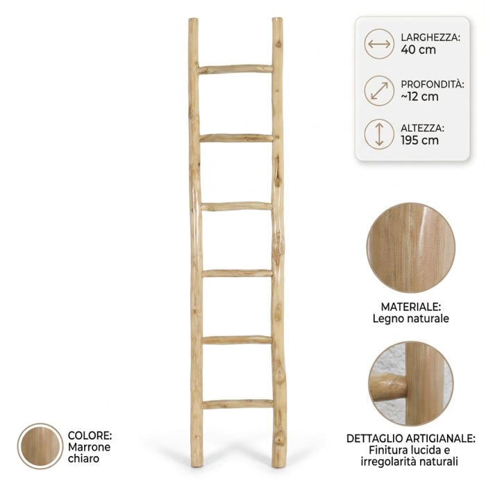 Scala decorativa a 6 pioli in legno - immagine 5