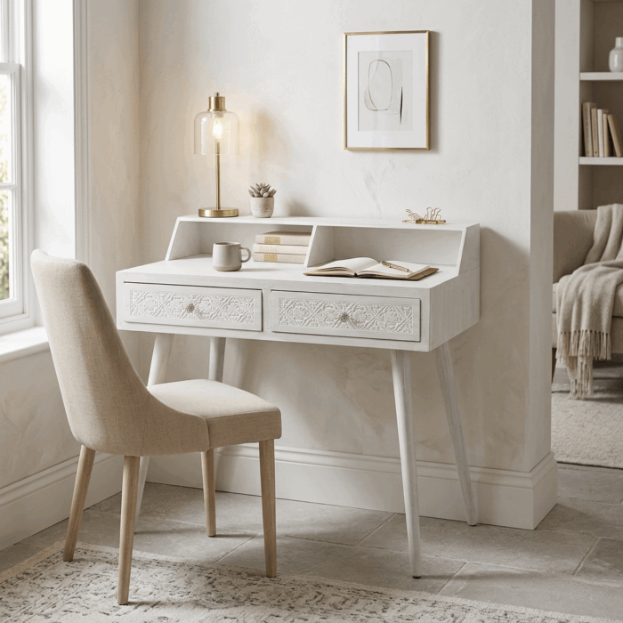 Scrivania bianca in legno di pino e Mdf - immagine 5