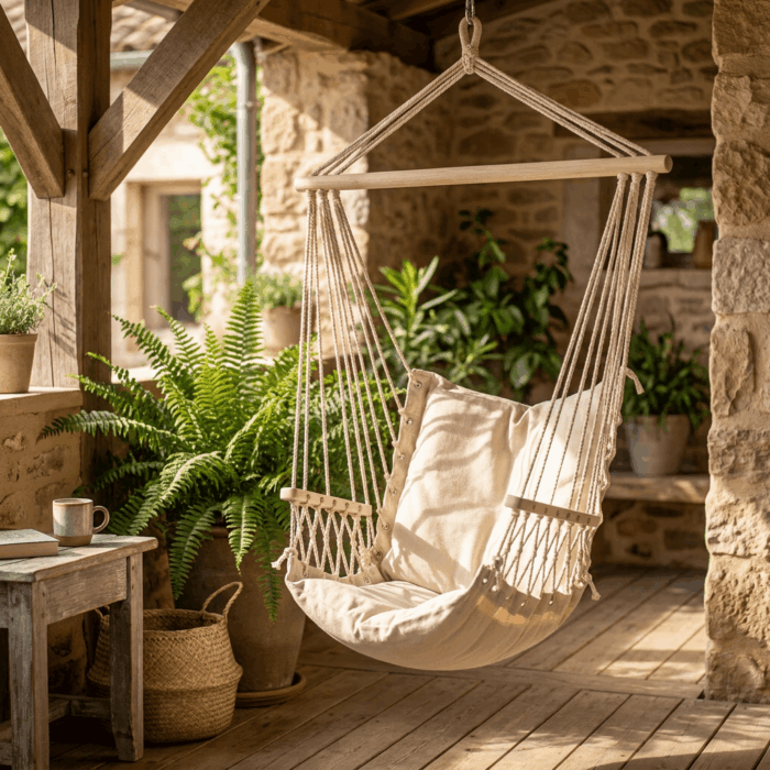 Amaca a poltrona in tessuto beige - immagine 2