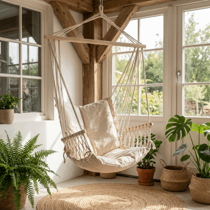 Amaca a poltrona in tessuto beige - immagine 5