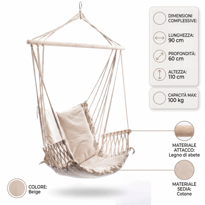 Amaca a poltrona in tessuto beige - immagine 4