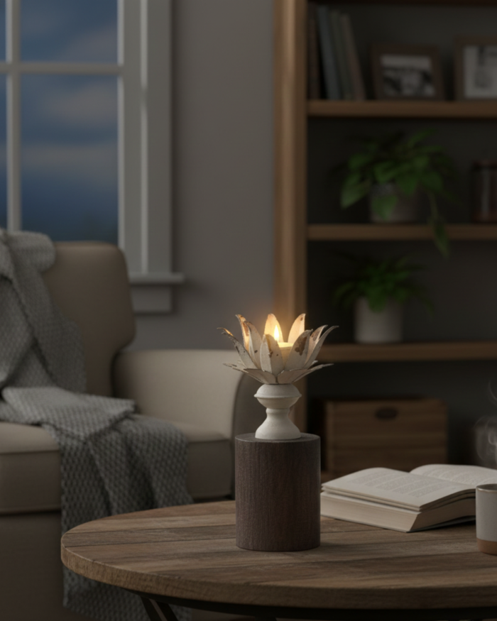 Portacandele metallo e abete forma fiore - immagine 2