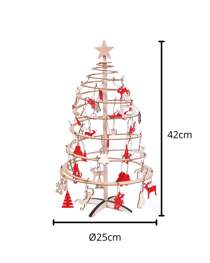 Albero di Natale in legno con decorazioni - immagine 2