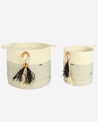 Set di 2 ceste in cotone con fiocco