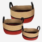 Set di 3 cesti in juta bicolore