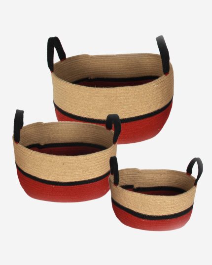 Set di 3 cesti in juta bicolore
