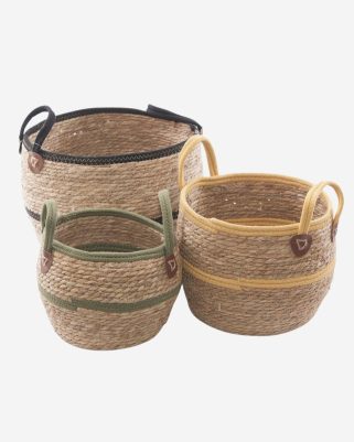 Set di 3 cestini in seagrass e cotone