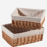 Set di 2 cestini in vimini con fodera