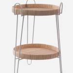 Tavolino in metallo bianco e rattan