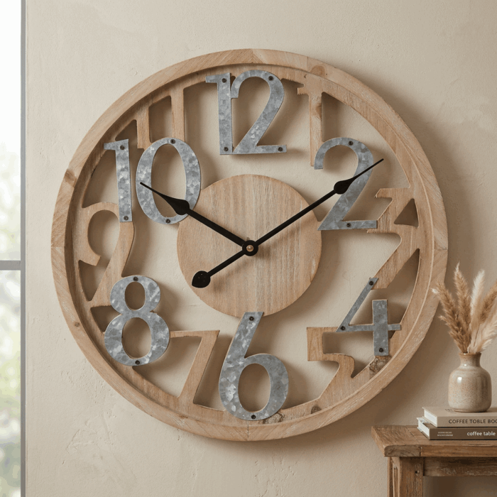 Orologio con numeri in legno e metallo - immagine 2