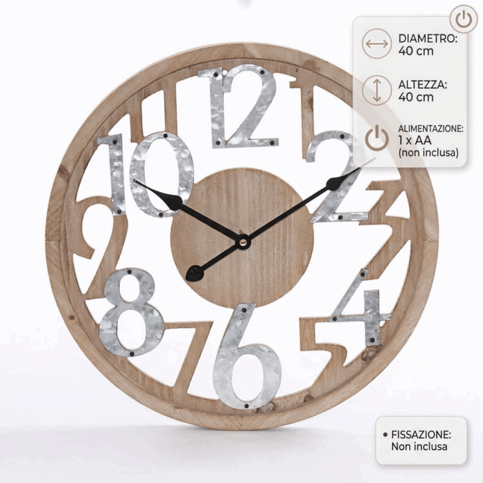 Orologio con numeri in legno e metallo - immagine 4