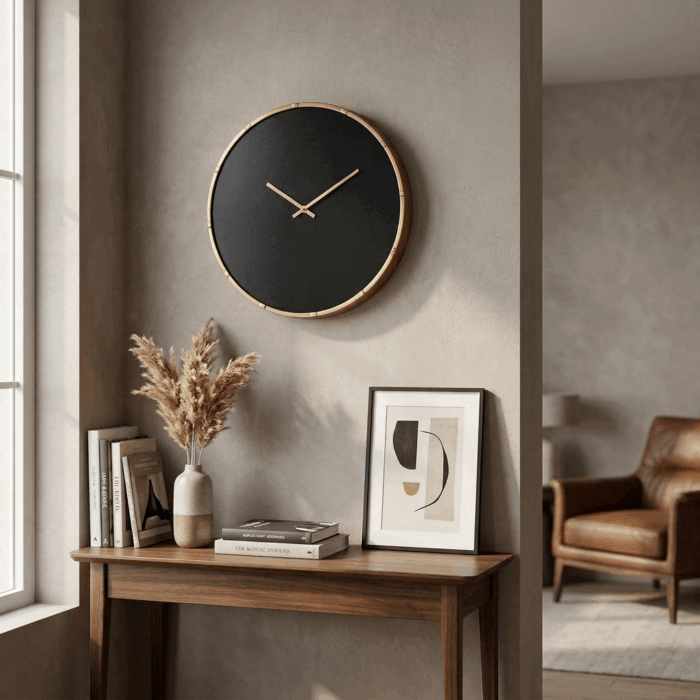 Orologio da parete nero e oro design minimal - immagine 2
