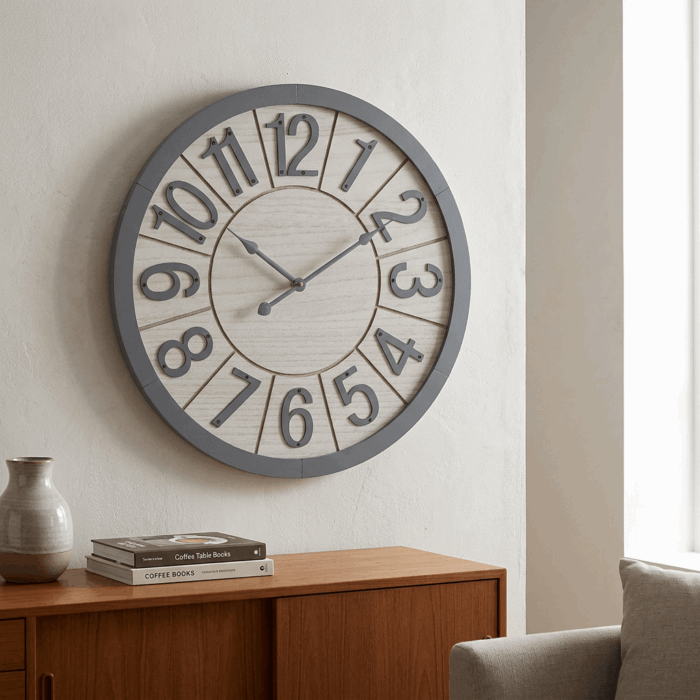 Orologio in mdf grigio rotondo semplice - immagine 5