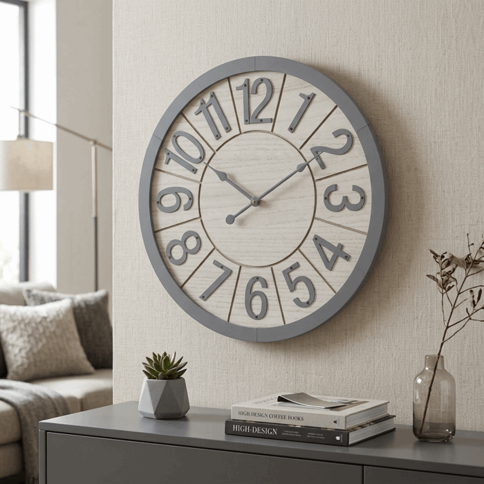 Orologio in mdf grigio rotondo semplice - immagine 2