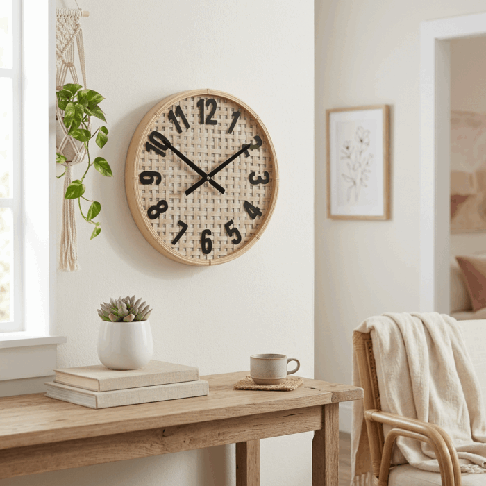 Orologio in mdf effetto rattan - immagine 2