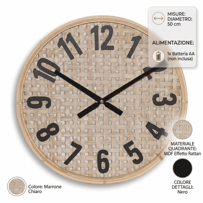 Orologio in mdf effetto rattan - immagine 4