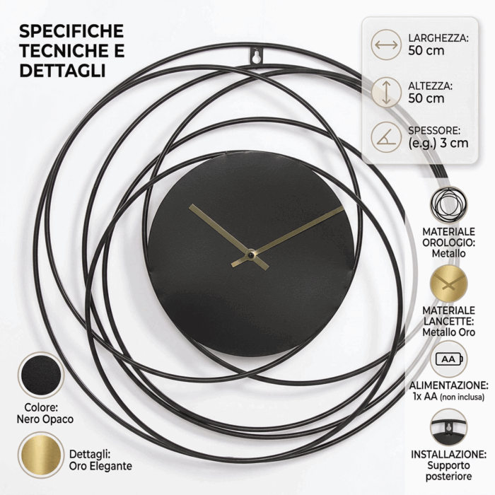 Orologio in metallo nero minimal - immagine 4