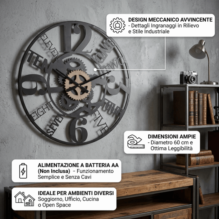 Orologio in metallo ingranaggi - immagine 3