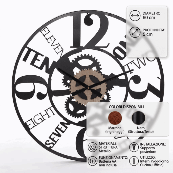 Orologio in metallo ingranaggi - immagine 4