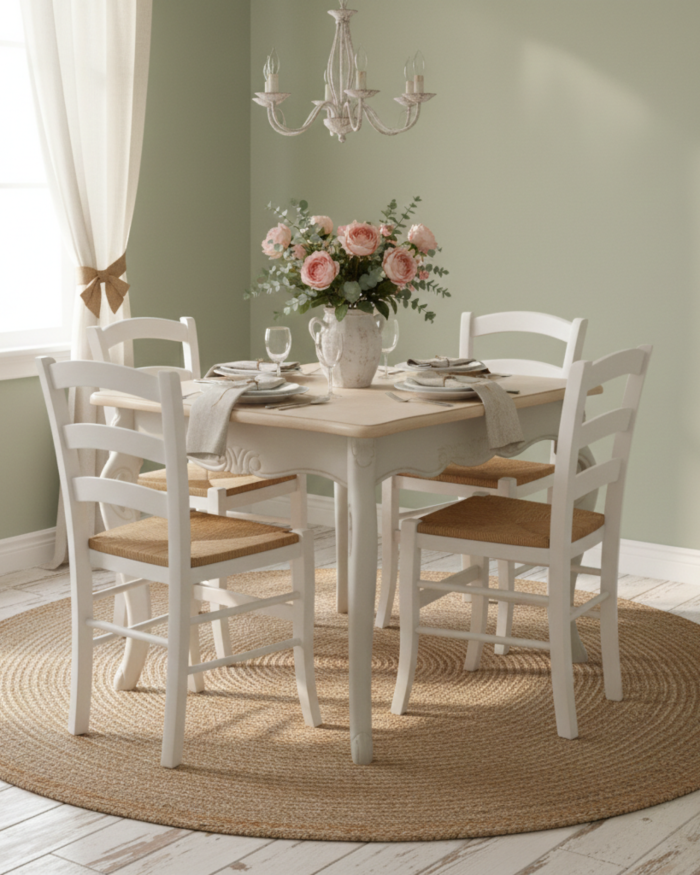 Tavolo da Pranzo Quadrato Shabby in Legno di Paulonia - immagine 2