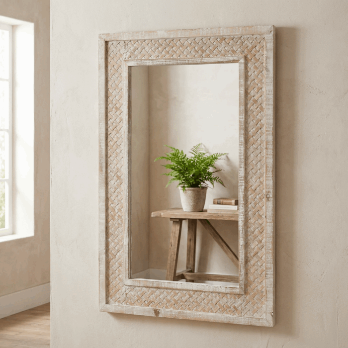 Specchio naturale in abete con design a intreccio 60x90 - immagine 5
