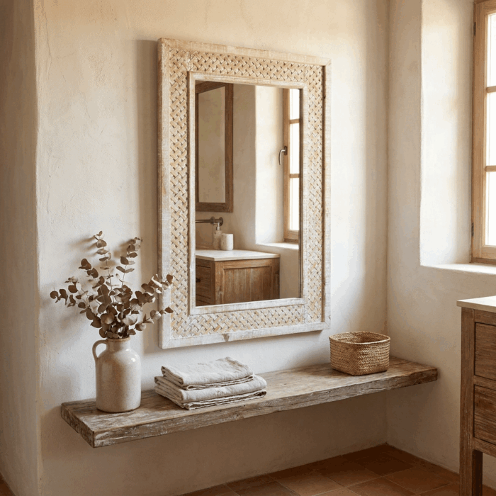 Specchio naturale in abete con design a intreccio 60x90 - immagine 2