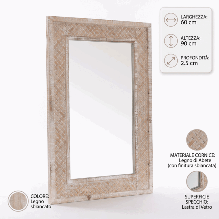 Specchio naturale in abete con design a intreccio 60x90 - immagine 4