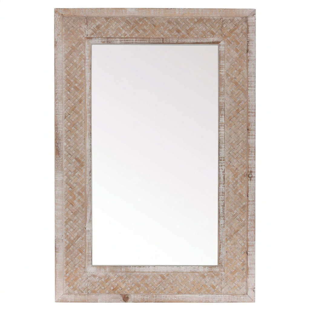17-SX94866 Specchio naturale in abete con design a intreccio 60x90