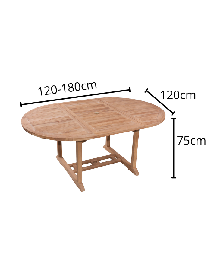 Tavolo allungabile rotondo in teak con foro per ombrellone - immagine 3