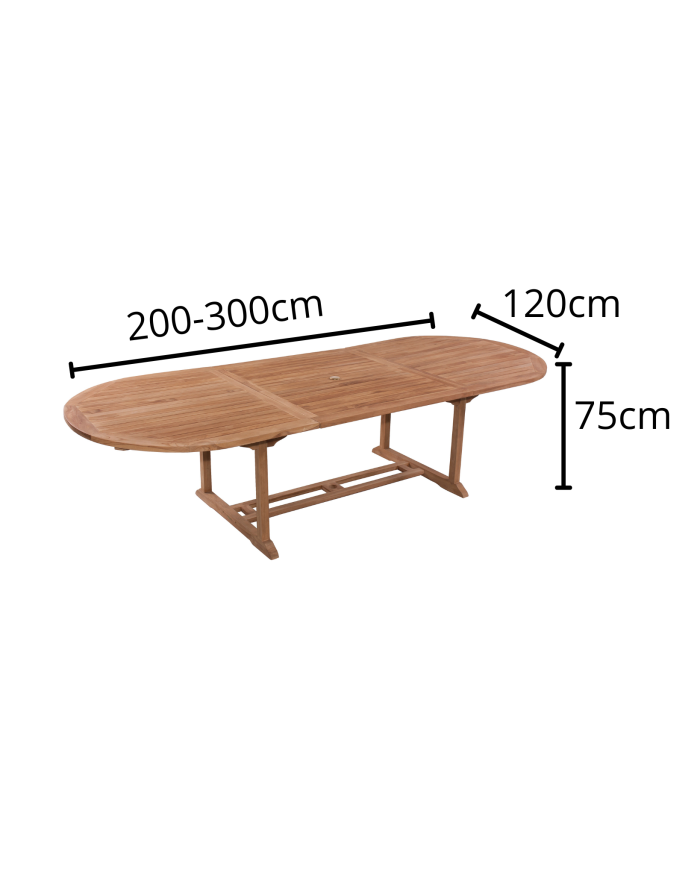 Tavolo allungabile ovale in legno di teak con foro per ombrellone - immagine 3