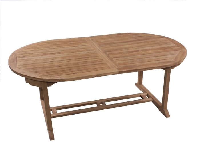 Tavolo allungabile ovale in legno di teak con foro per ombrellone - immagine 5