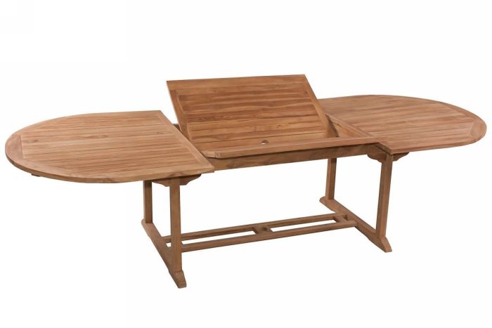 Tavolo allungabile ovale in legno di teak con foro per ombrellone - immagine 4