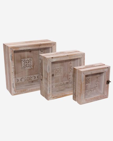 Set di 3 bacheche in legno e vetro