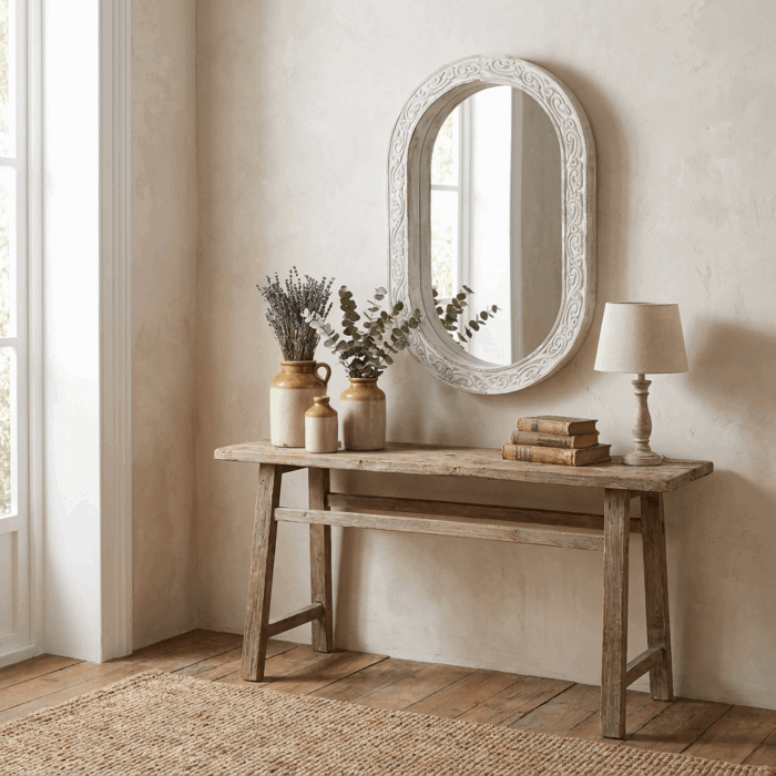 Specchio ovale in abete stile shabby 65x95cm - immagine 2
