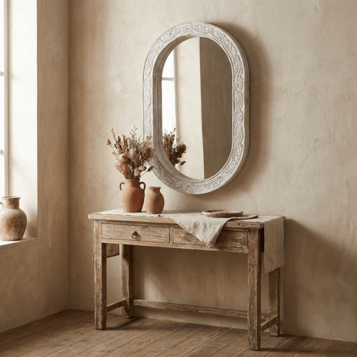 Specchio ovale in abete stile shabby 65x95cm - immagine 5