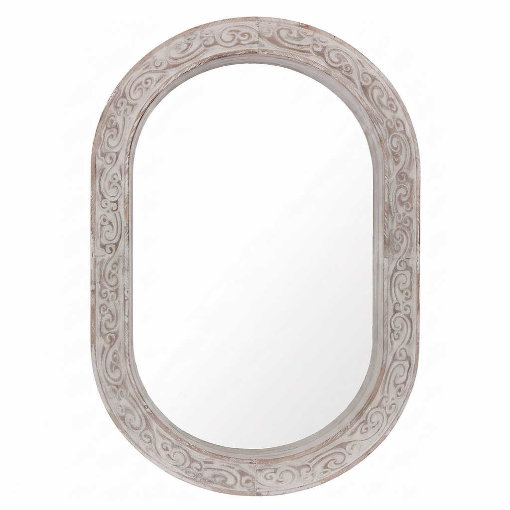17-SX93322 Specchio ovale in abete stile shabby 65x95cm