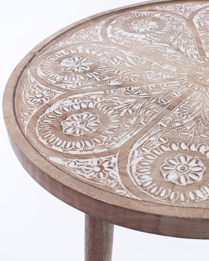 Tavolo da caffè in mango sbiancato Ø45H55 - immagine 2