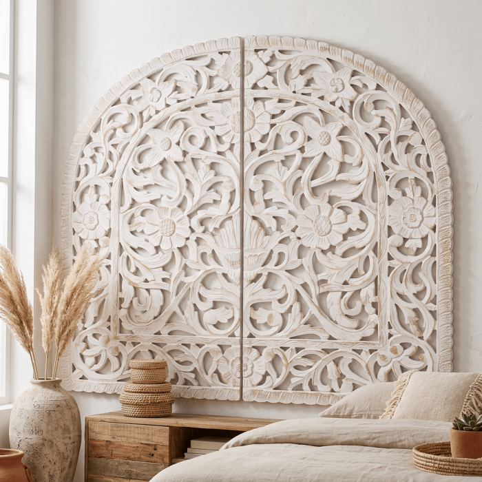 Pannelli Decorativi in Set di 2 da Parete in Legno di Mango Sbiancato e MDF 120x150 cm - immagine 2
