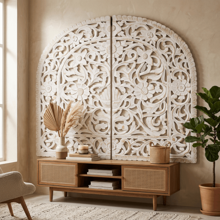 Pannelli Decorativi in Set di 2 da Parete in Legno di Mango Sbiancato e MDF 120x150 cm - immagine 5