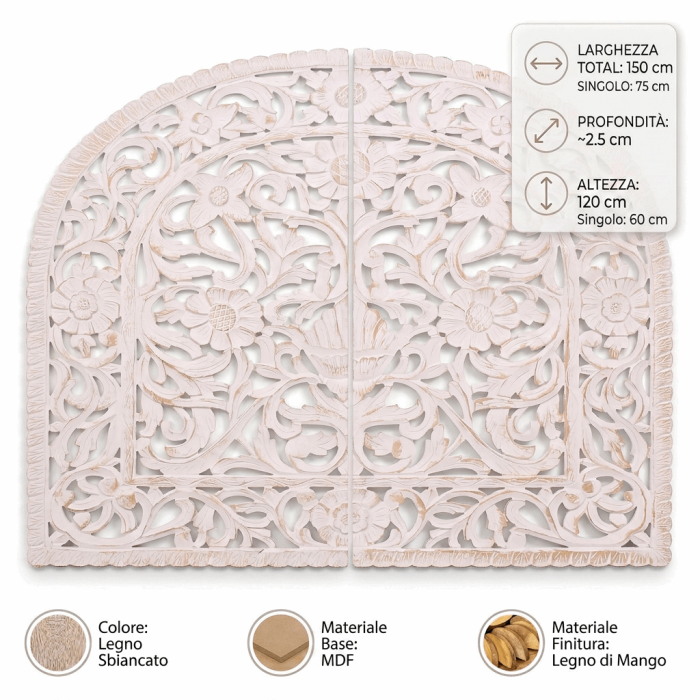Pannelli Decorativi in Set di 2 da Parete in Legno di Mango Sbiancato e MDF 120x150 cm - immagine 4