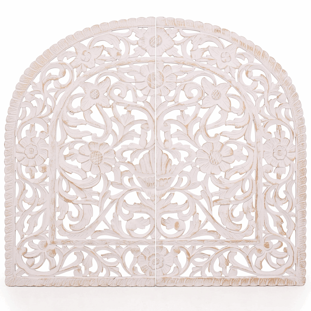 17-SE3299 Pannelli Decorativi in Set di 2 da Parete in Legno di Mango Sbiancato e MDF 120x150 cm