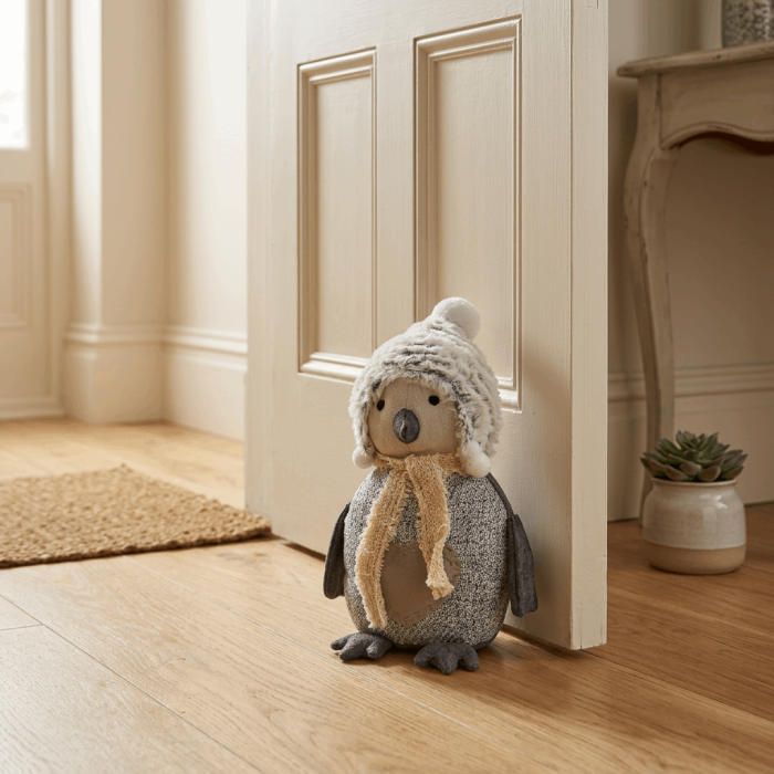 Fermaporta Decorativo a forma di pinguino in stoffa multicolor 15x13x28 cm - immagine 2