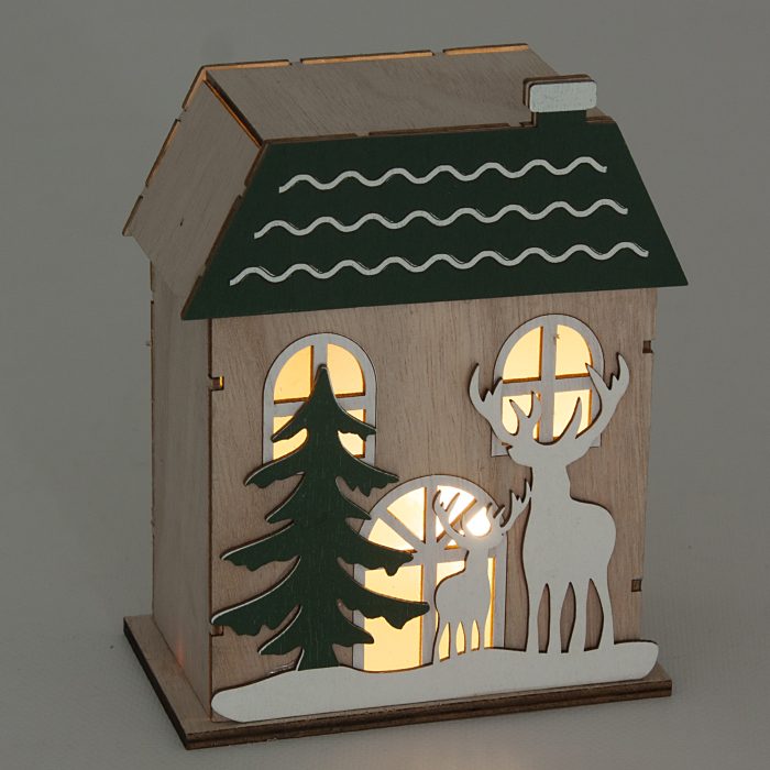 Decorazione natalizia casetta verde con led 12X7H15 - immagine 2